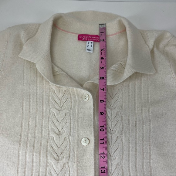 Isaac Mizrahi Live Cardigan Sweater Womens Medium Cream Collar 100% Cashmere - Picture 6 of 7